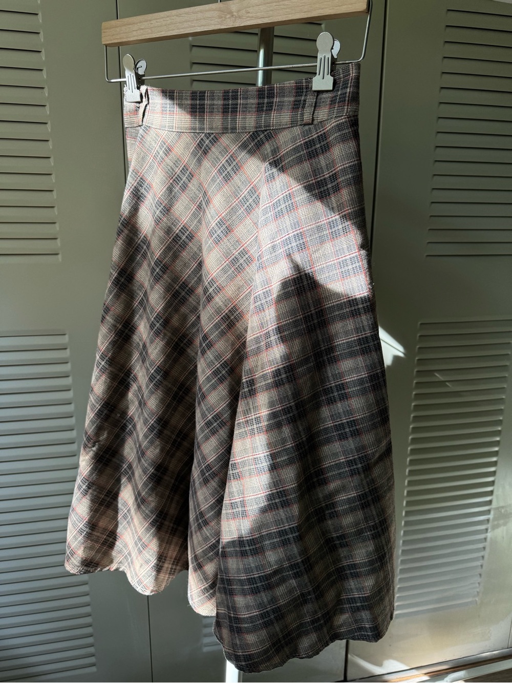 Plaid A-Line Midi Skirt in Brown and Cream